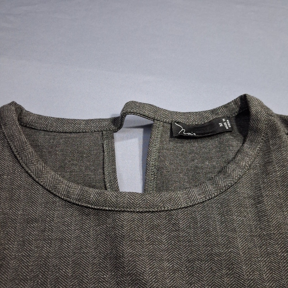 Noir Womens Sheath Dress Sz M Gray Herringbone 3/4 Sleeve Poly/Viscose Spandex - Picture 12 of 16